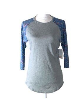 LuLaRoe Randy Tee Women's XS Blue Gray Raglan 3/4 Sleeve Shirt